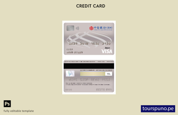 listo para imprimir plantilla de tarjeta de débito visa bancaria de China Citic 